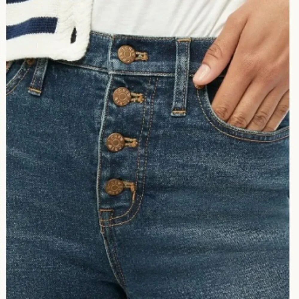 J Crew dark denim high rise crop flare jeans Womens 27 stretch cotton preppy